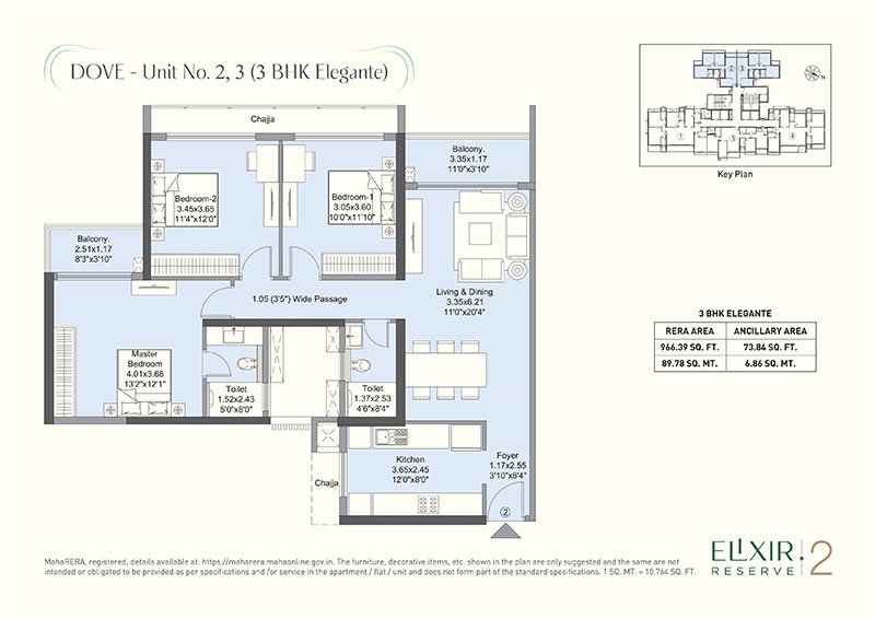 L&T Elixir Reserve 3BHK Floorplan